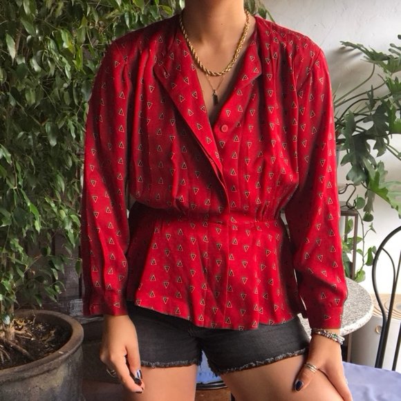 Vintage Tops - Vintage | Liz Claiborne Red 100% Silk Blouse